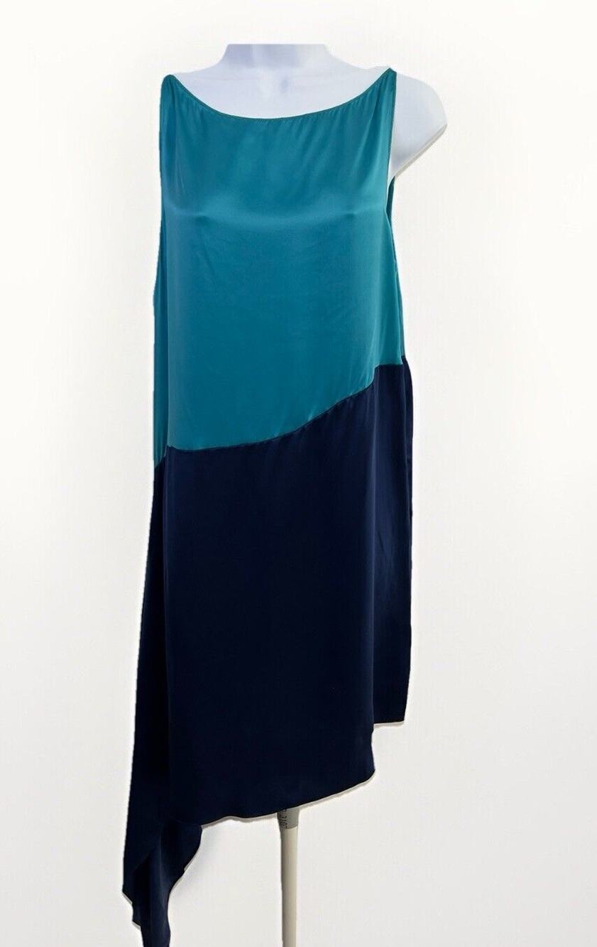NWT Robert Rodriguez Color Block Cascade Dress Green And Blue Silk Size 4
